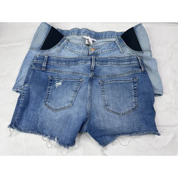 Isabel Maternity Midi Jean Shorts Size 14 Blue Elastic Waist Lot Of 2 - Picture 2 of 6